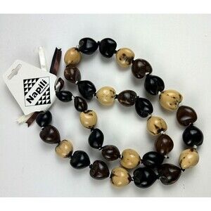 Kukui Nut Lei Brown + Tan Necklace Hawaiian Wedding Luau 32' long